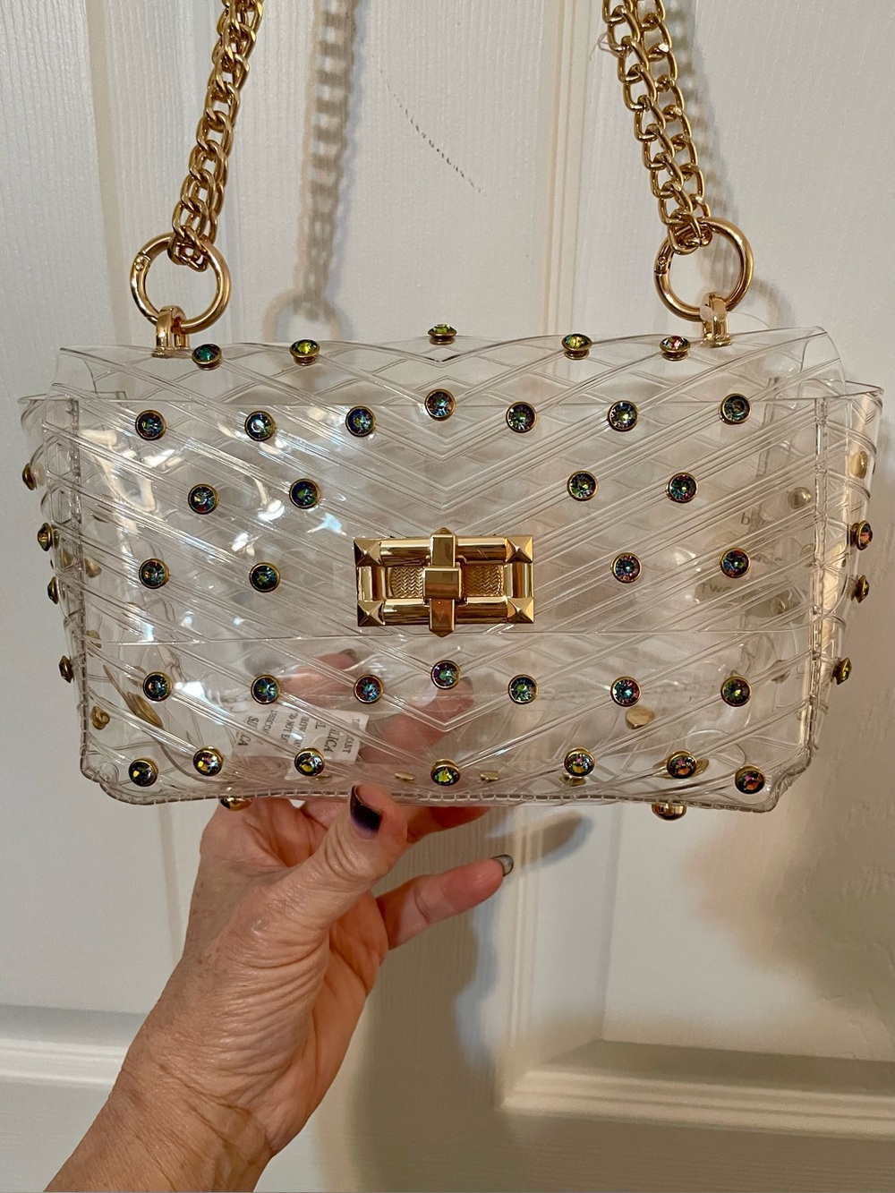 NWT CATO Clear Jelly Shoulder Bag with Gold Hardware and Iridescent Studs - Picture 9 of 11